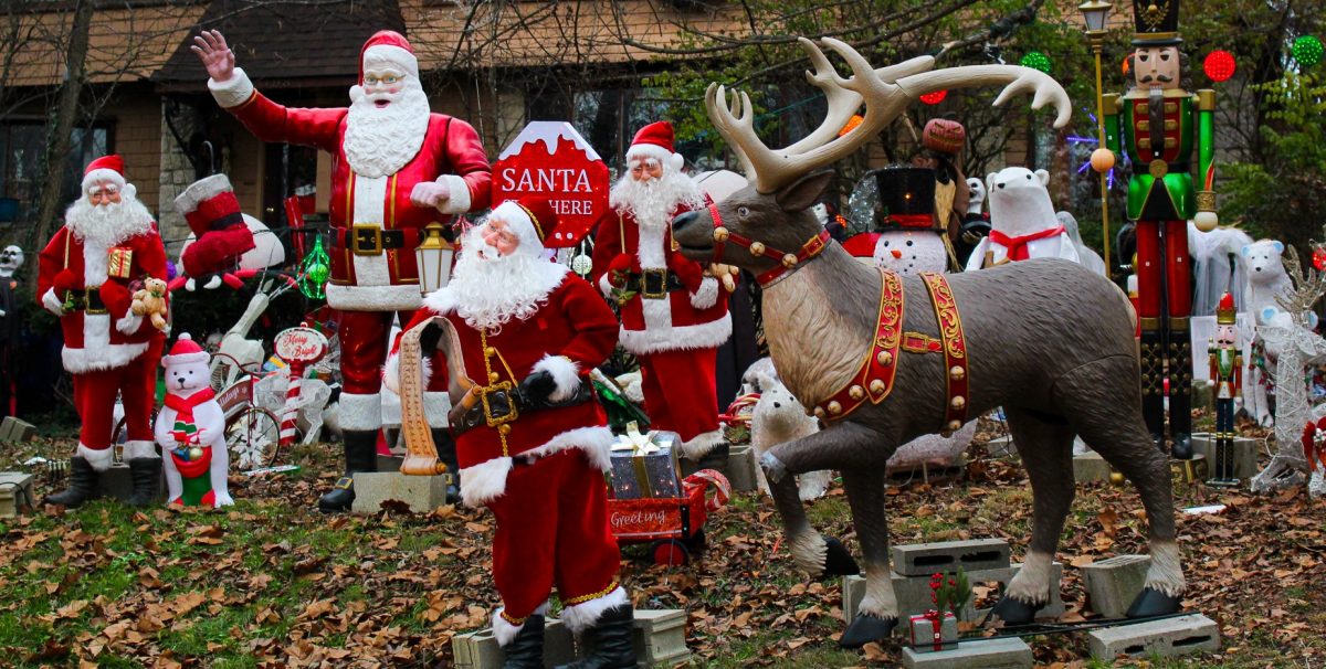 2098 Guildford Road's lawn decked out in Christmas decorations. 